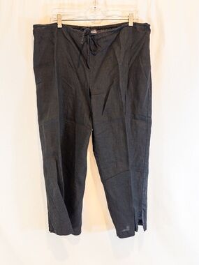 Eileen Fisher Black Drawstring Irish Linen Capris- Large